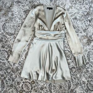 Zara Cream Satin Mini Dress Longsleeve